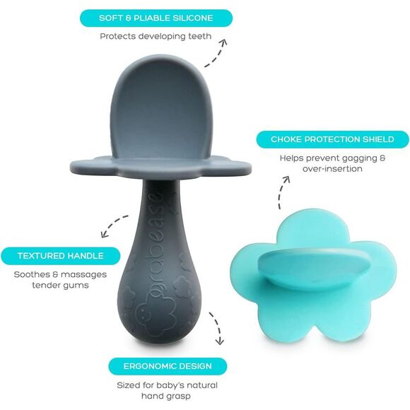 Grabease Baby Silicone Spoon Set of 2 (Teal, Gray) - Picture 3 of 3
